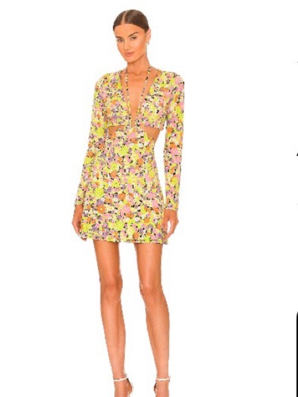 AFRM Floral Cutout Dress in Neon Yellow, Pink & Orange